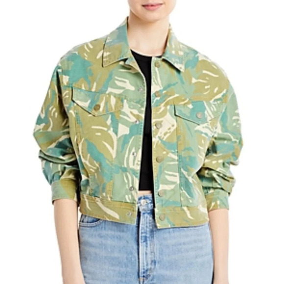 Mother Denim Women’s The Fly Away Jacket Tropical Camo Green Size XS Spring - Picture 3 of 16